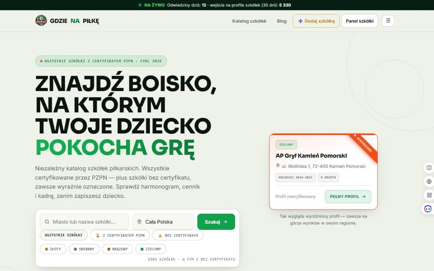 GdzieNaPiłkę.pl — katalog szkółek piłkarskich