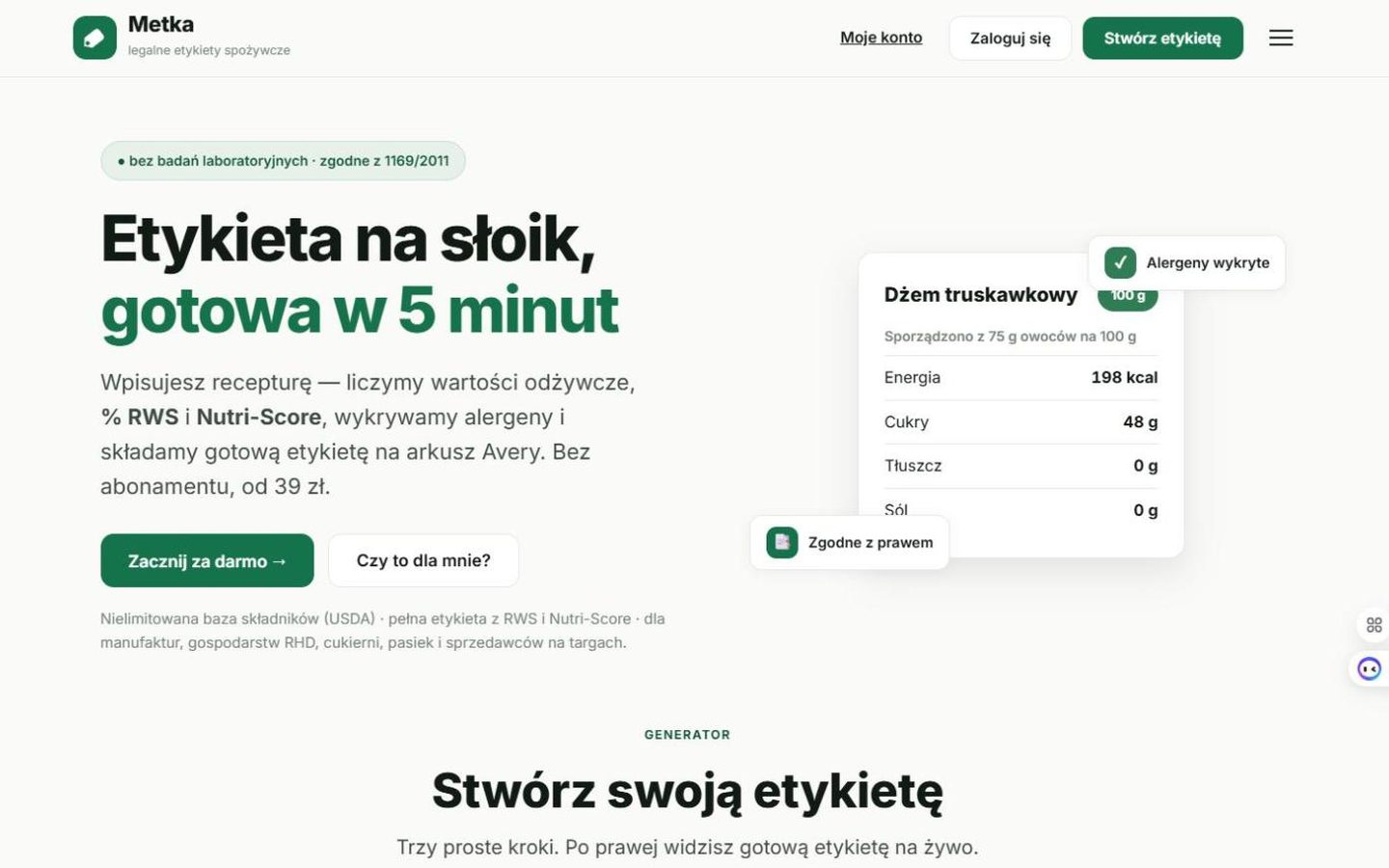 Metka — generator etykiet spożywczych