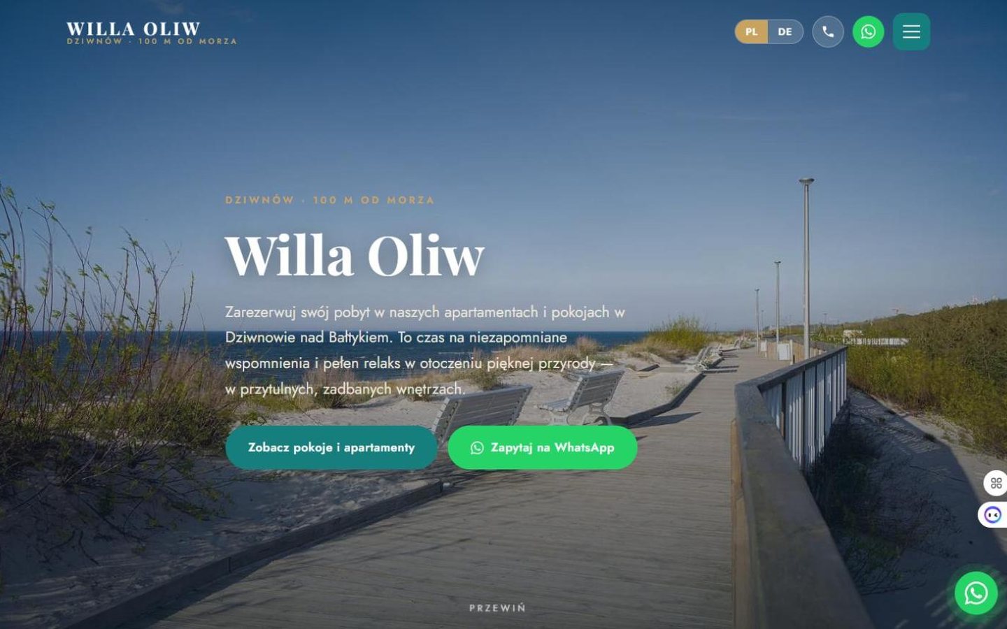 Willa Oliw — strona pensjonatu w Dziwnowie