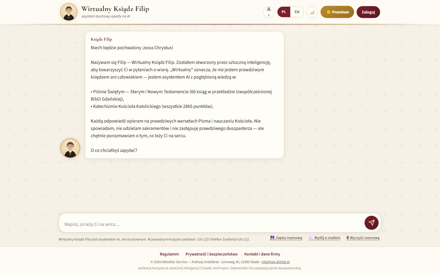 Wirtualny Ksiądz Filip — asystent duchowy oparty na AI