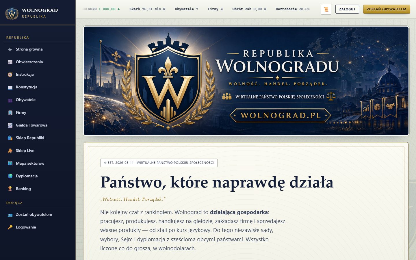Republika Wolnogradu — wirtualne państwo z gospodarką